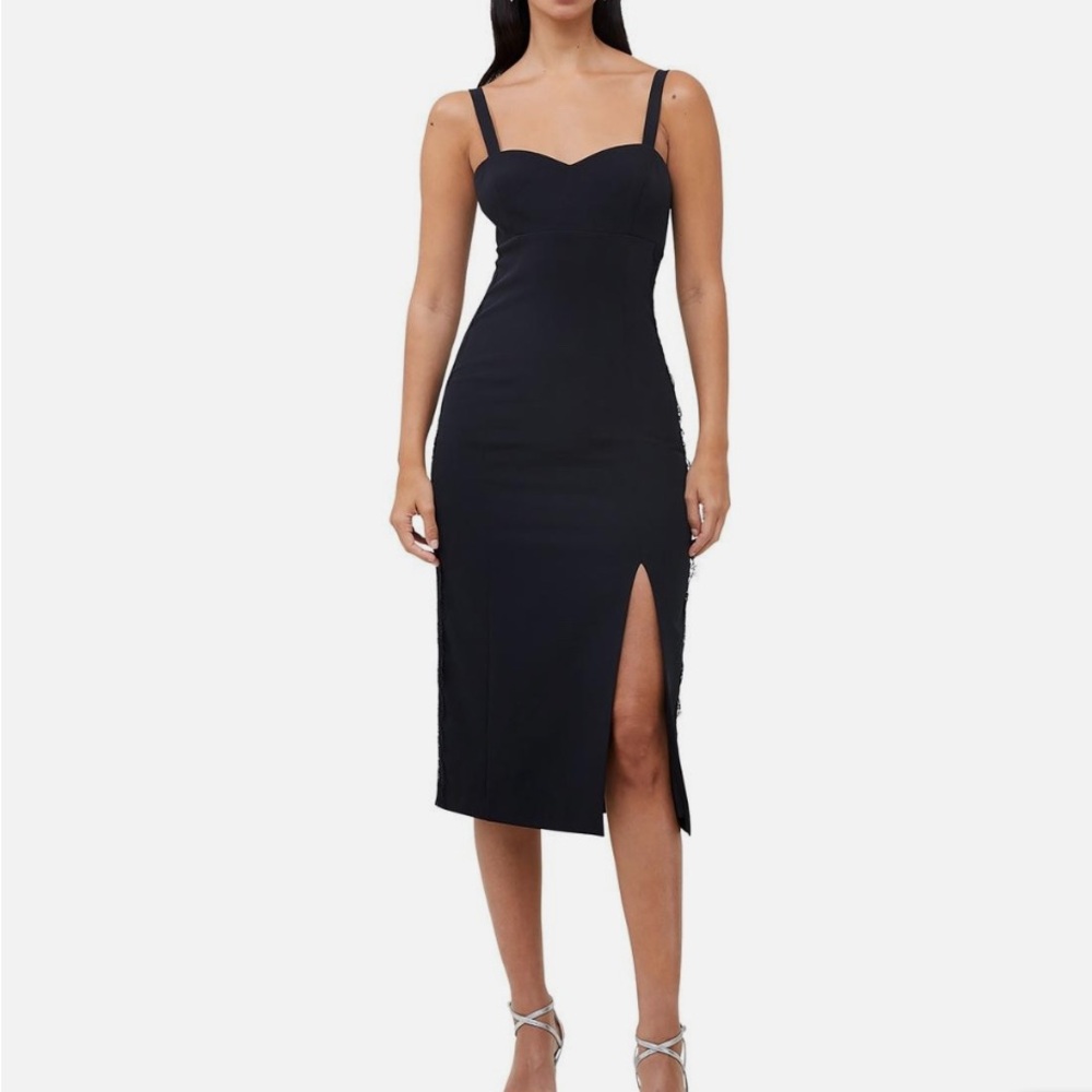 French Connection Black Sheath Midi Dress with Slit